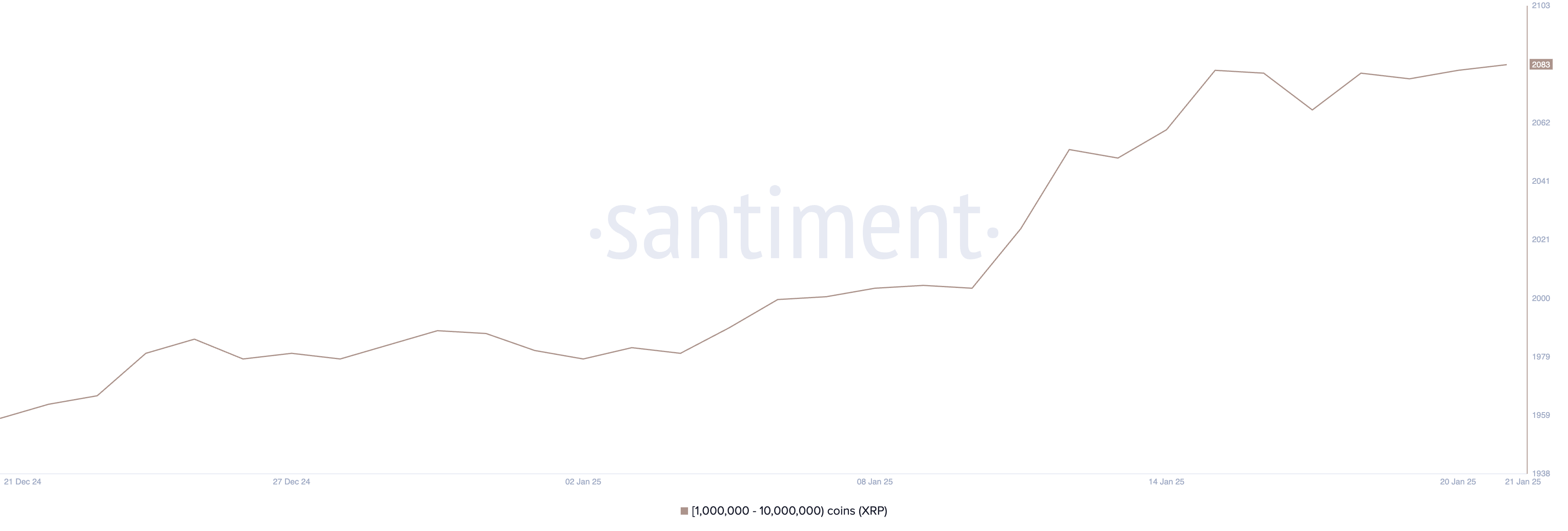持有 100萬 至 1000萬 XRP 的地址。