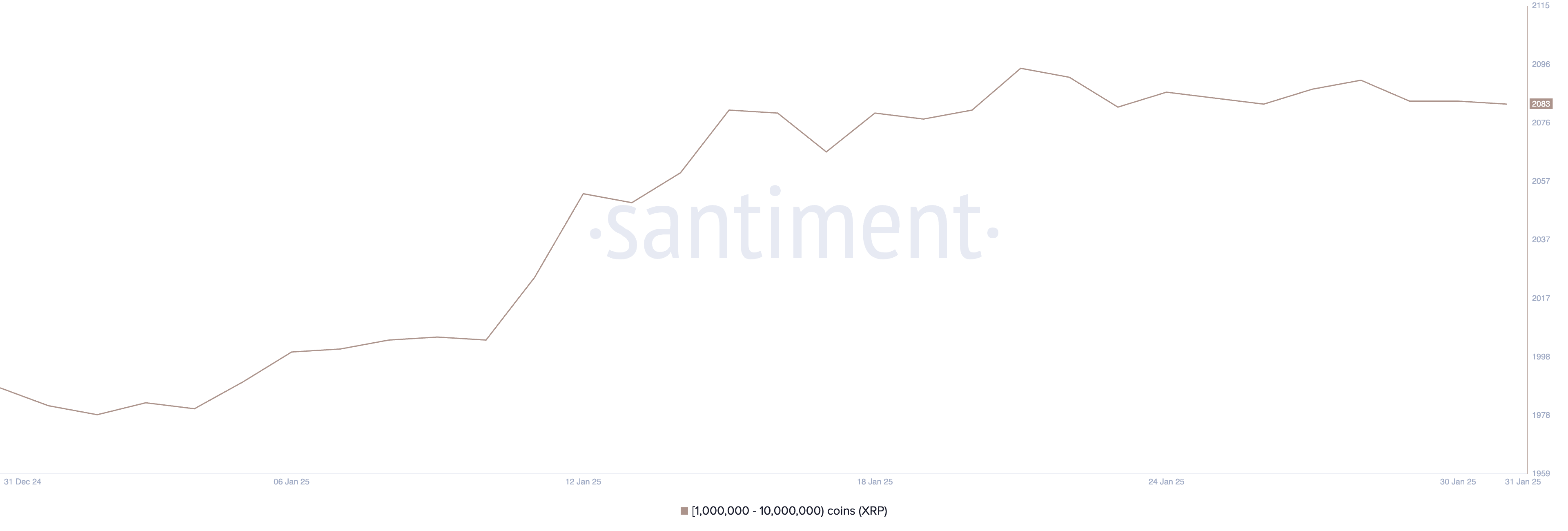 持有 100萬 至 1000萬 XRP 的地址。