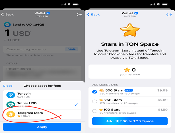 TON Space 允許使用 Telegram Stars 支付