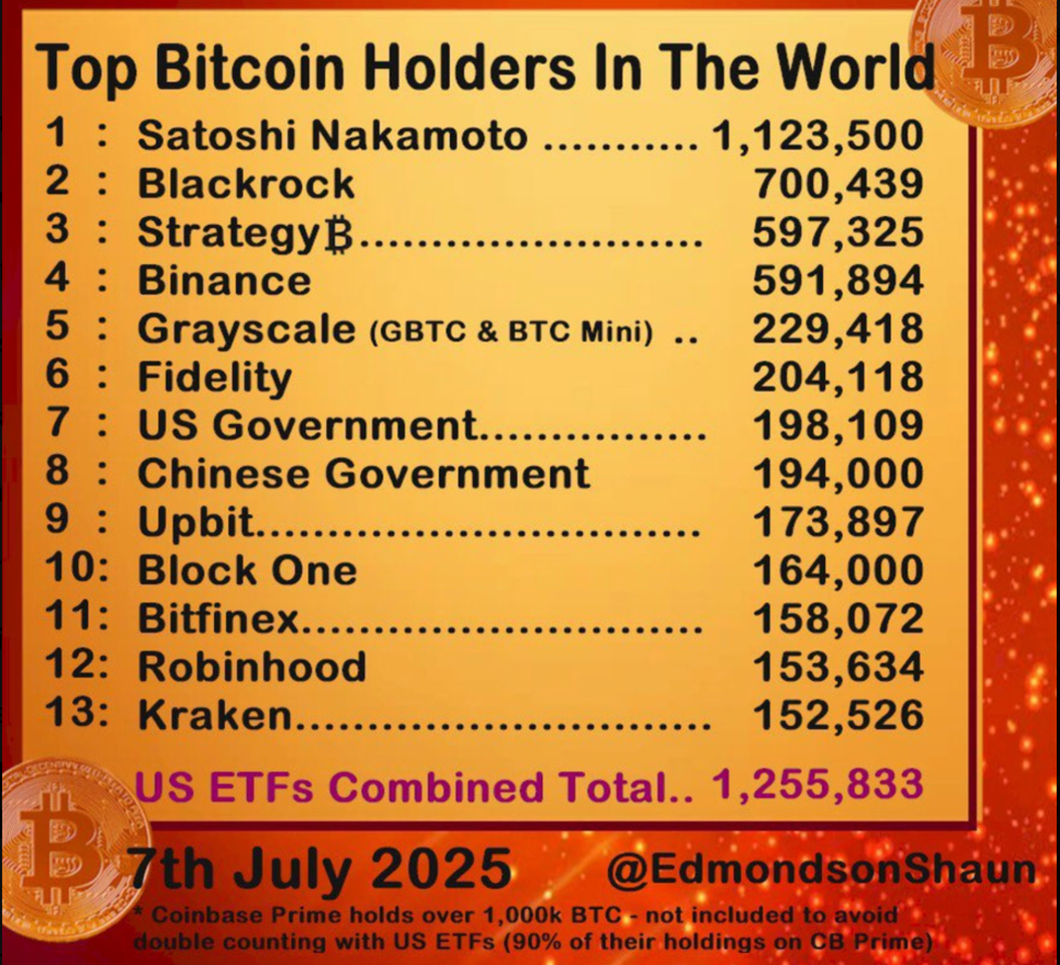 全球比特币持有者排行榜