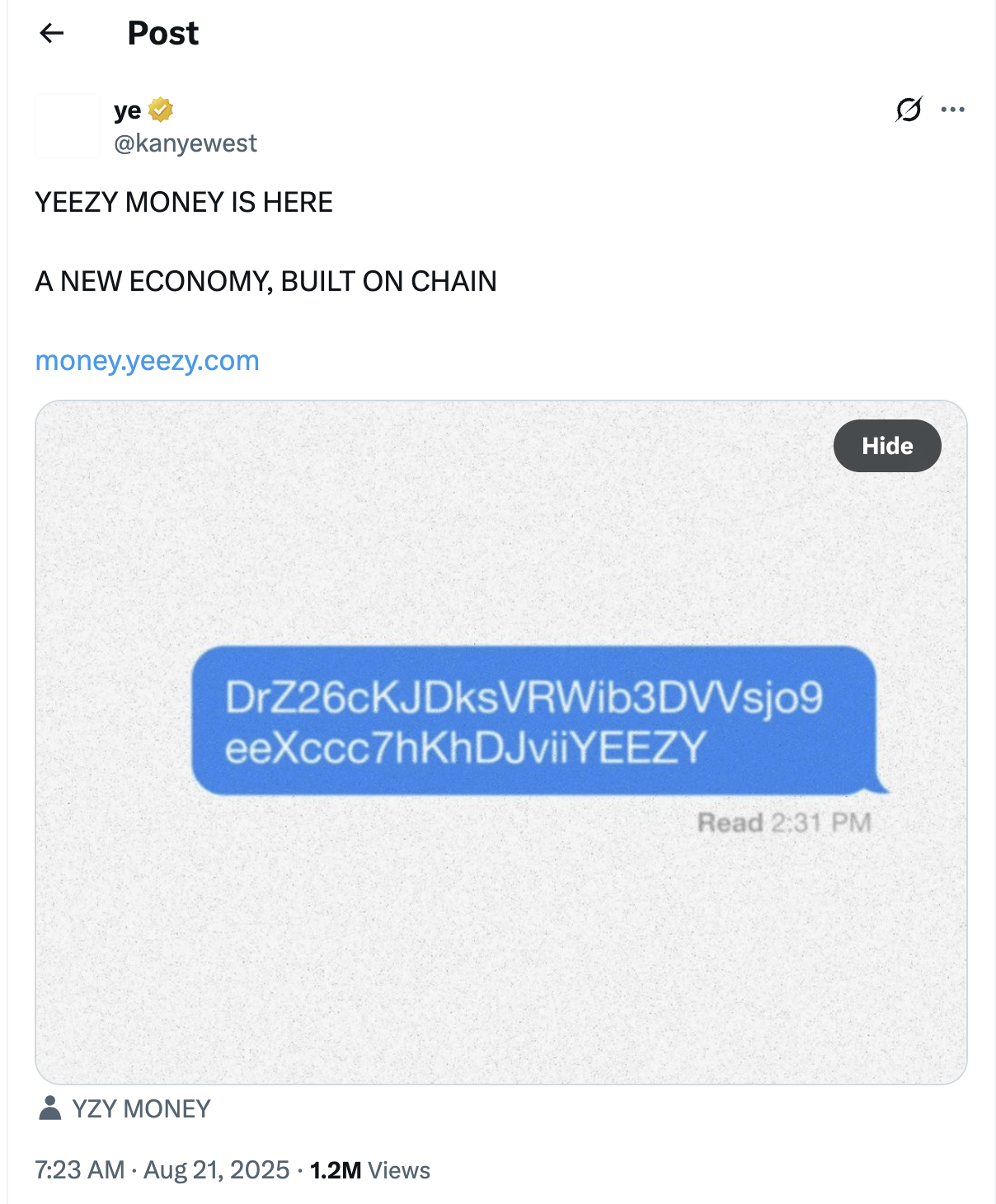 YZY 代币发布